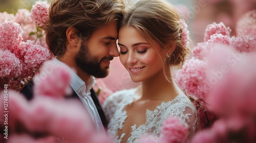 Couple Shares a Romantic Moment Among Blooming Cherry Blossoms in Springtime ...
