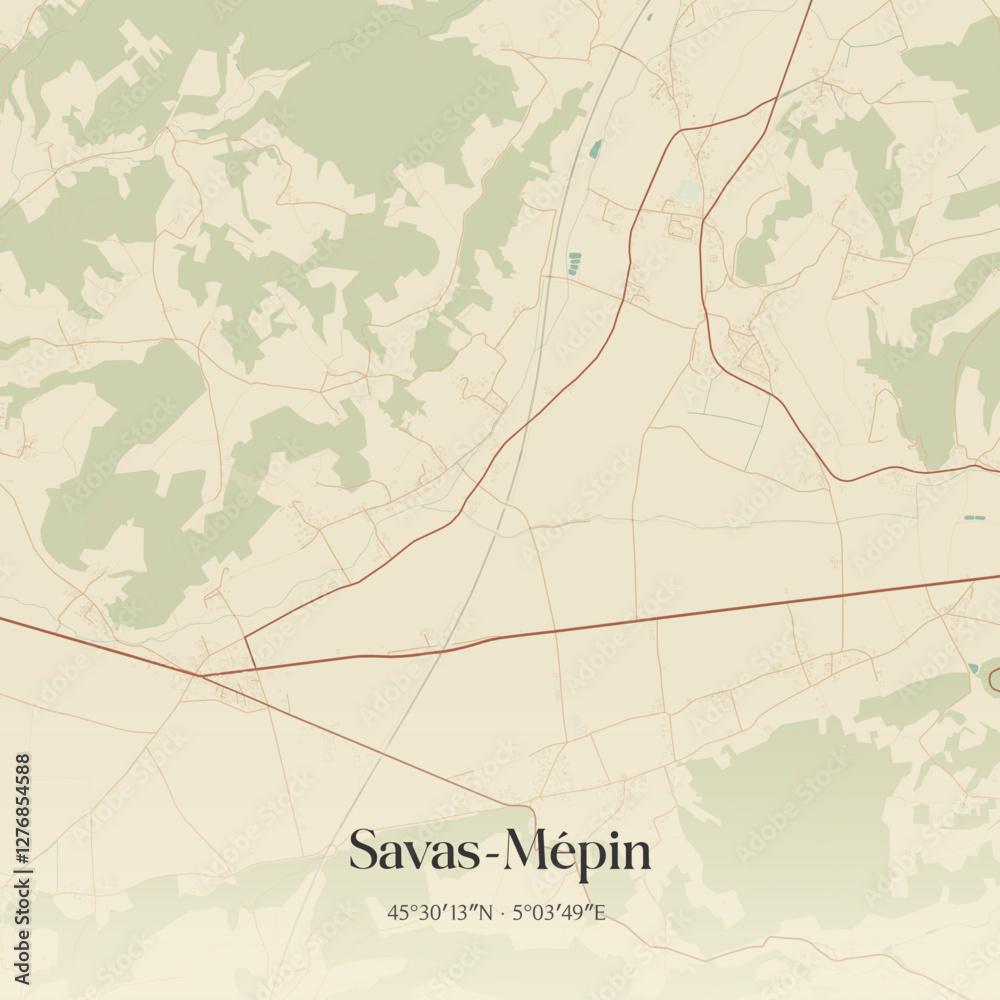 Obraz premium Vintage map of Savas-Mépin, France.