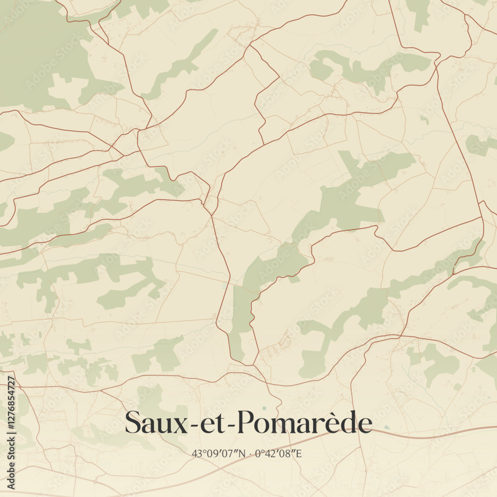 Obraz premium Vintage map of Saux-et-Pomarède, France.
