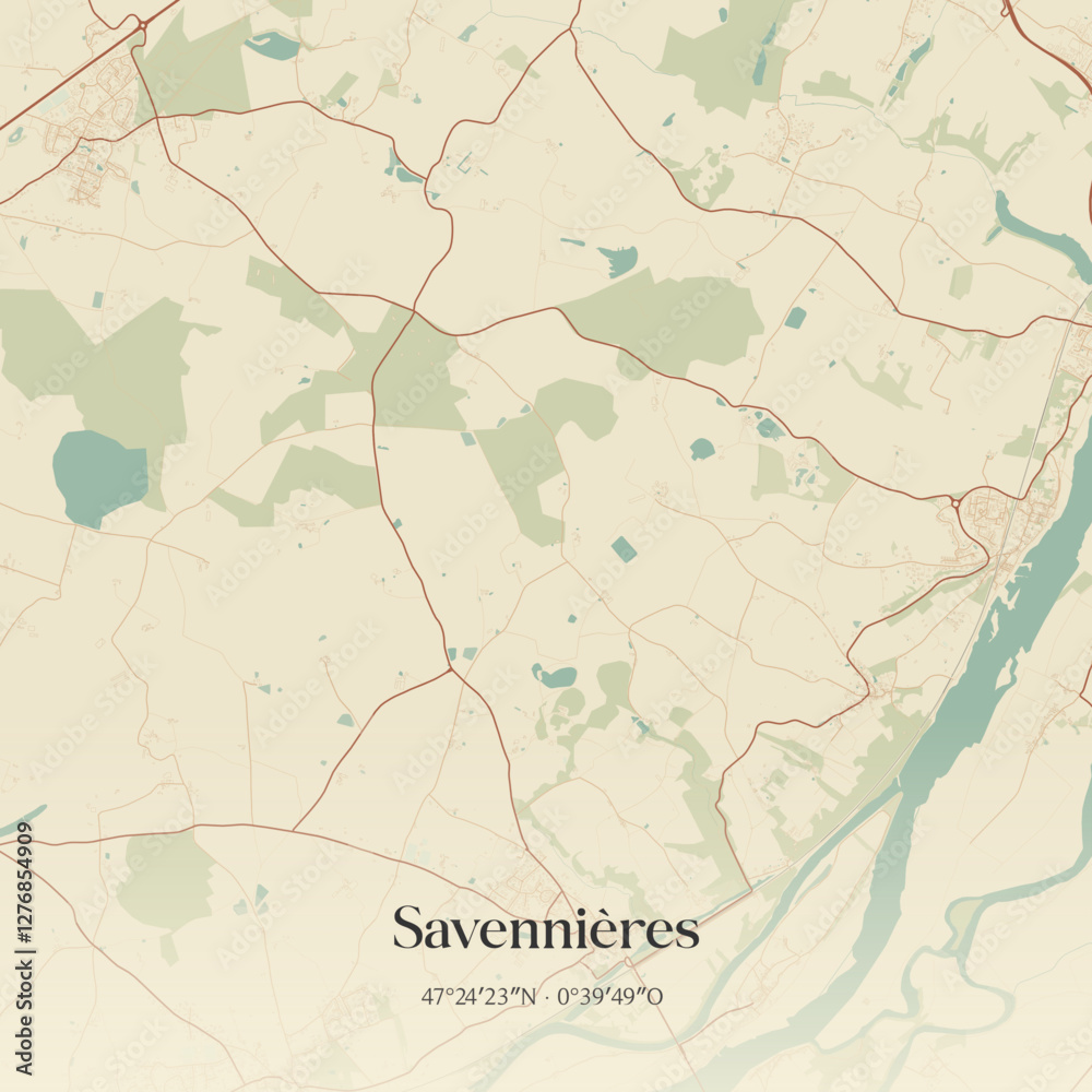 Fototapeta premium Vintage map of Savennières, France.