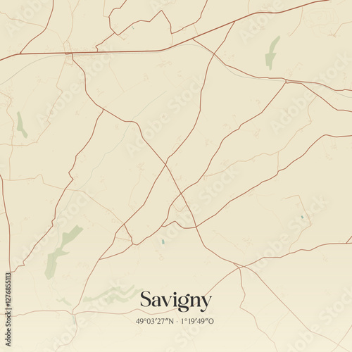 Vintage map of Savigny, France.