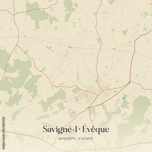 Vintage map of Savigné-l'Évêque, France.