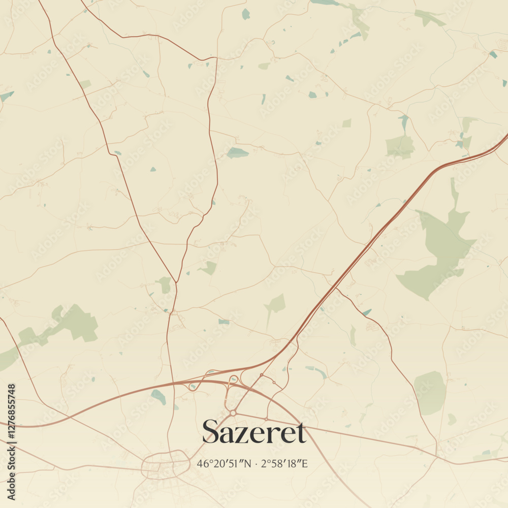 Fototapeta premium Vintage map of Sazeret, France.