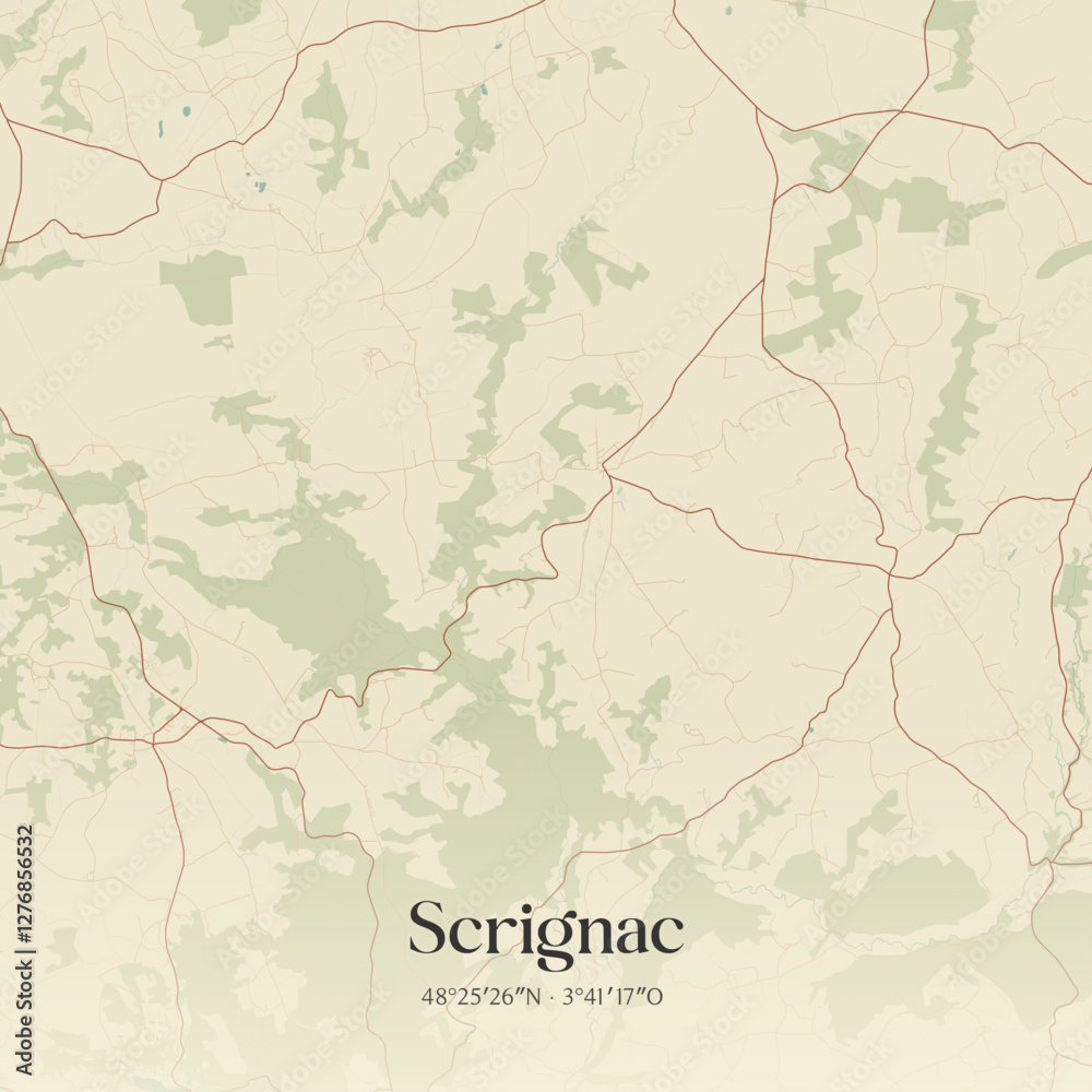 Fototapeta premium Vintage map of Scrignac, France.