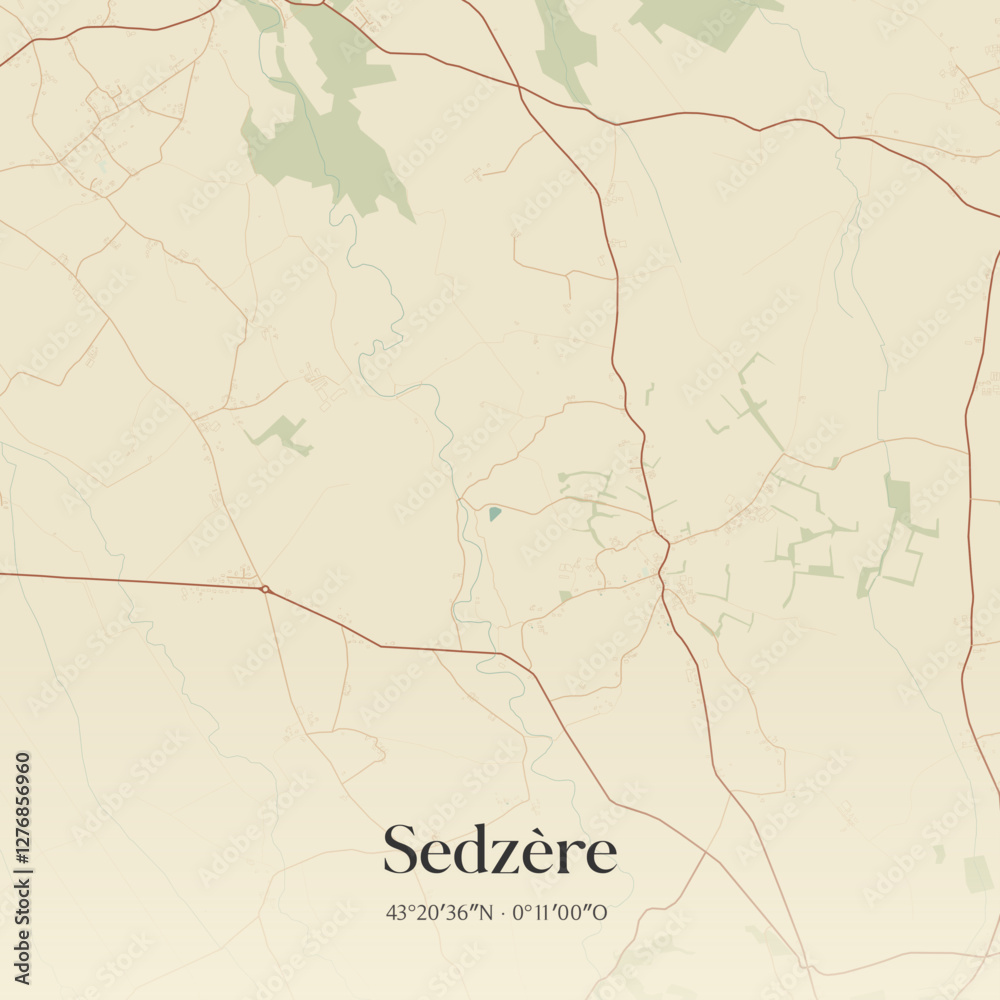 Fototapeta premium Vintage map of Sedzère, France.