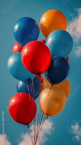 Colorful Balloons Floating in a Bright Sky During a Festive Celebration