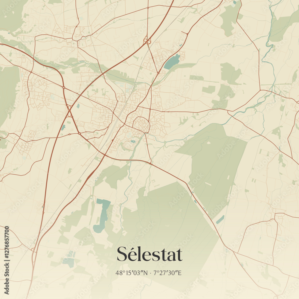 Fototapeta premium Vintage map of Sélestat, France.