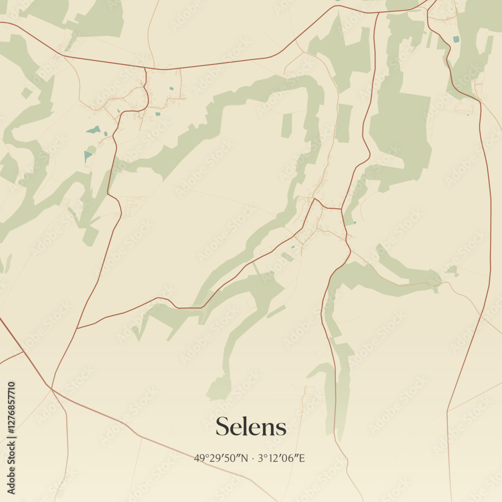 Obraz premium Vintage map of Selens, France.