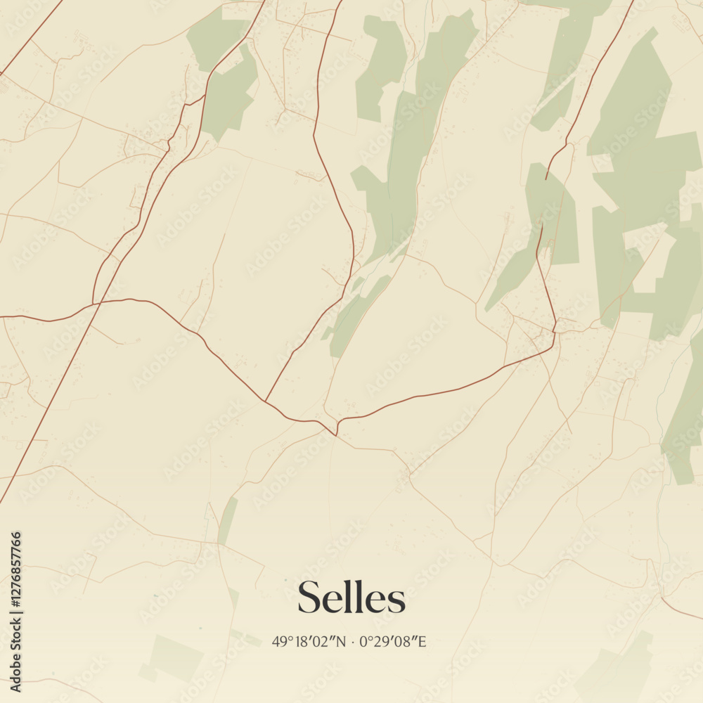 Fototapeta premium Vintage map of Selles, France.