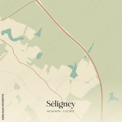 Vintage map of Séligney, France.