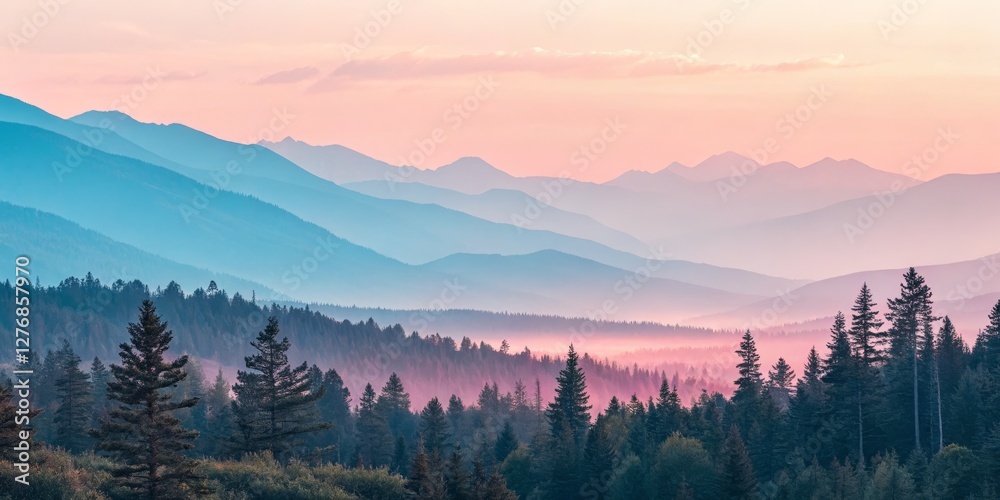Obraz premium Pastel Mountain Range at Sunrise Layered Landscape Photography, Landscape Photography, Mountain Scenery Pastel Mountains, Sunrise Landscape