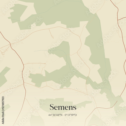 Vintage map of Semens, France.