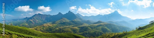 Breathtaking View of Lush Green Tea Plantations in Munnar, India - Serene Hillside Landscape