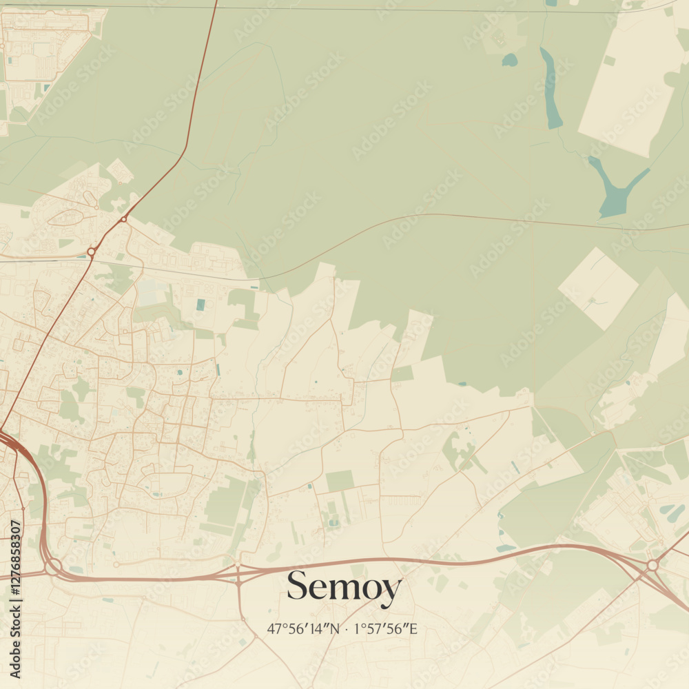 Obraz premium Vintage map of Semoy, France.