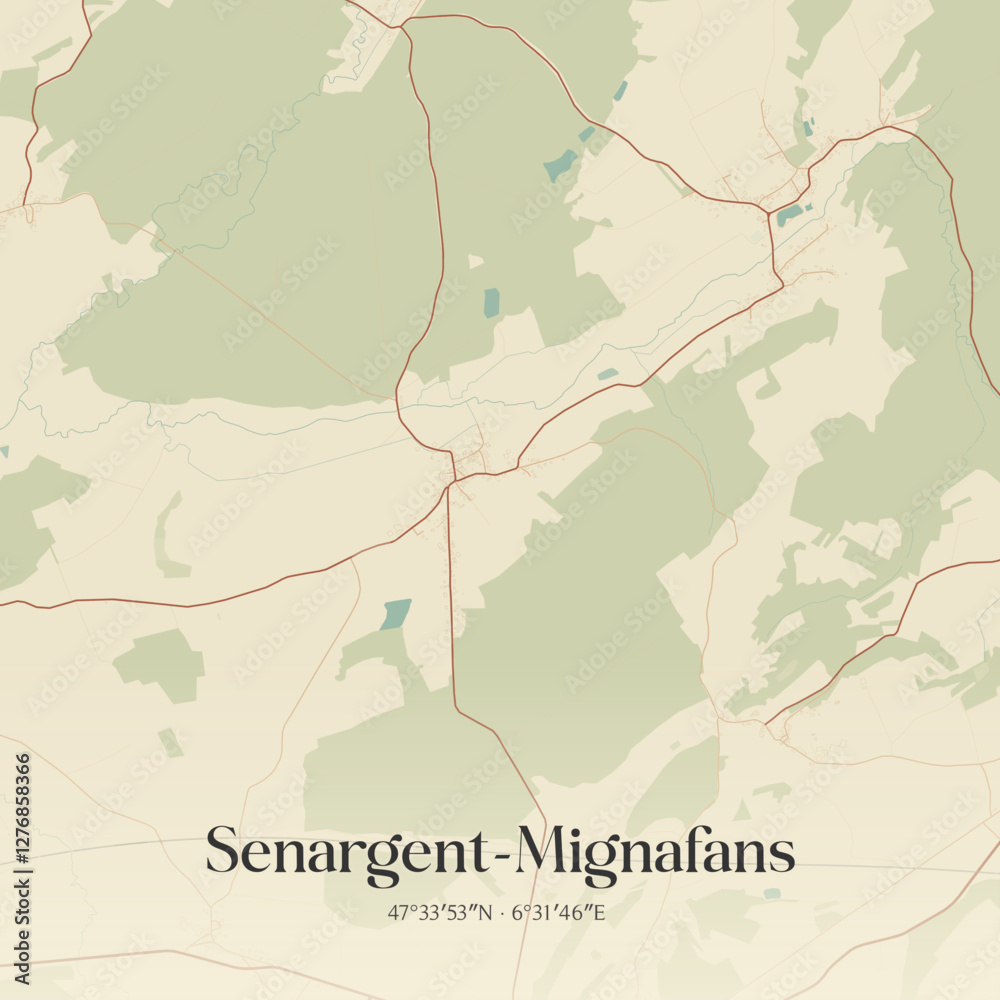 Obraz premium Vintage map of Senargent-Mignafans, France.