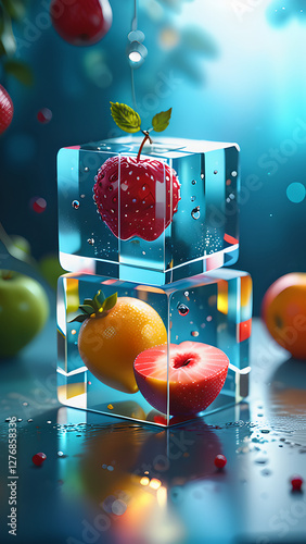 Transparent Fruit Cube: Dreamy Crystal Encasement