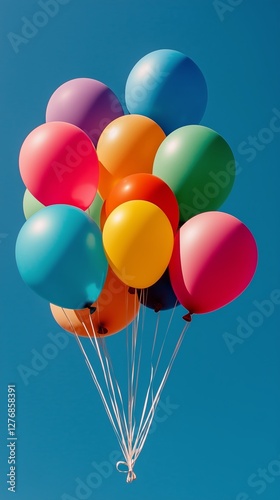 Colorful Balloons Floating Against a Bright Blue Sky on a Sunny Day