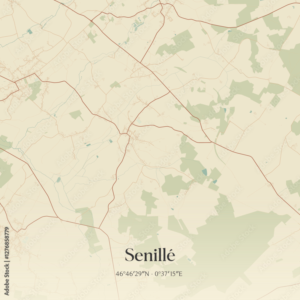 Fototapeta premium Vintage map of Senillé, France.
