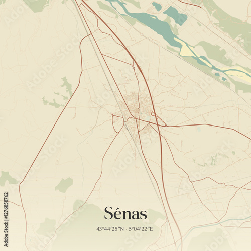 Vintage map of Sénas, France.