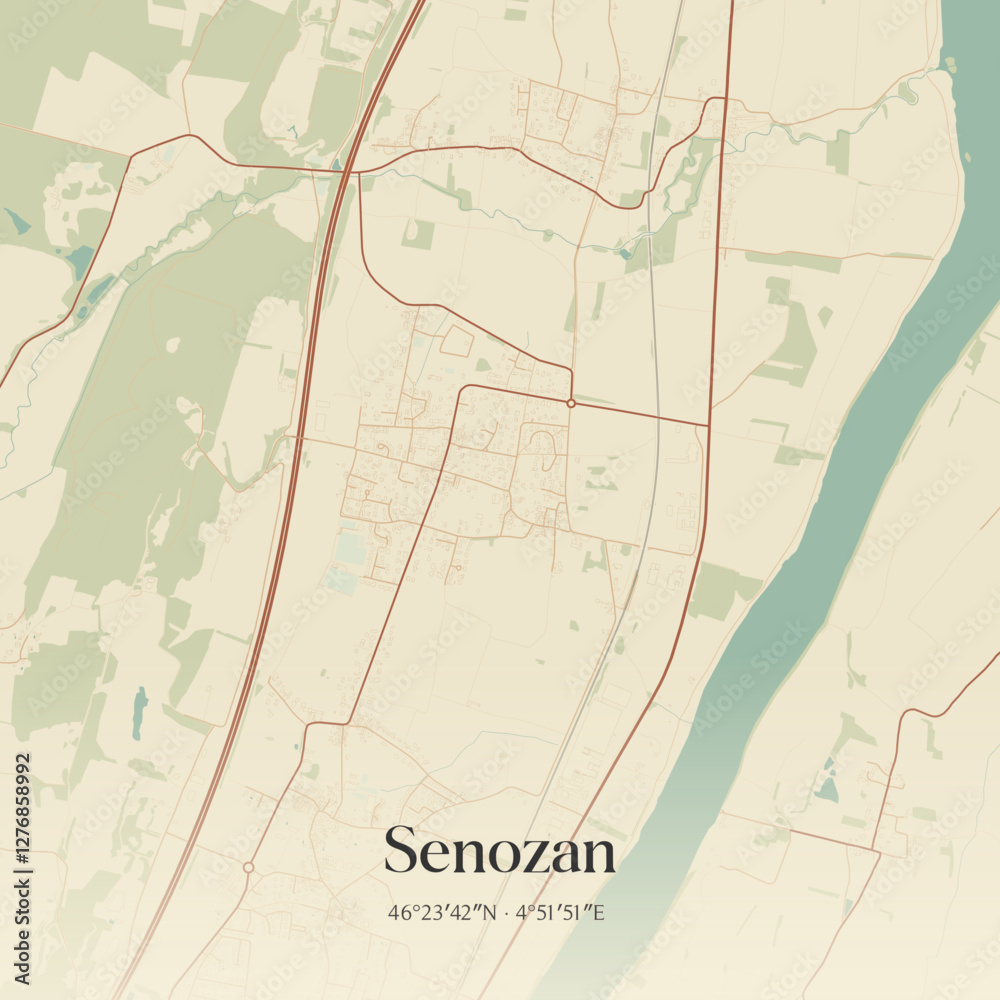 Fototapeta premium Vintage map of Senozan, France.