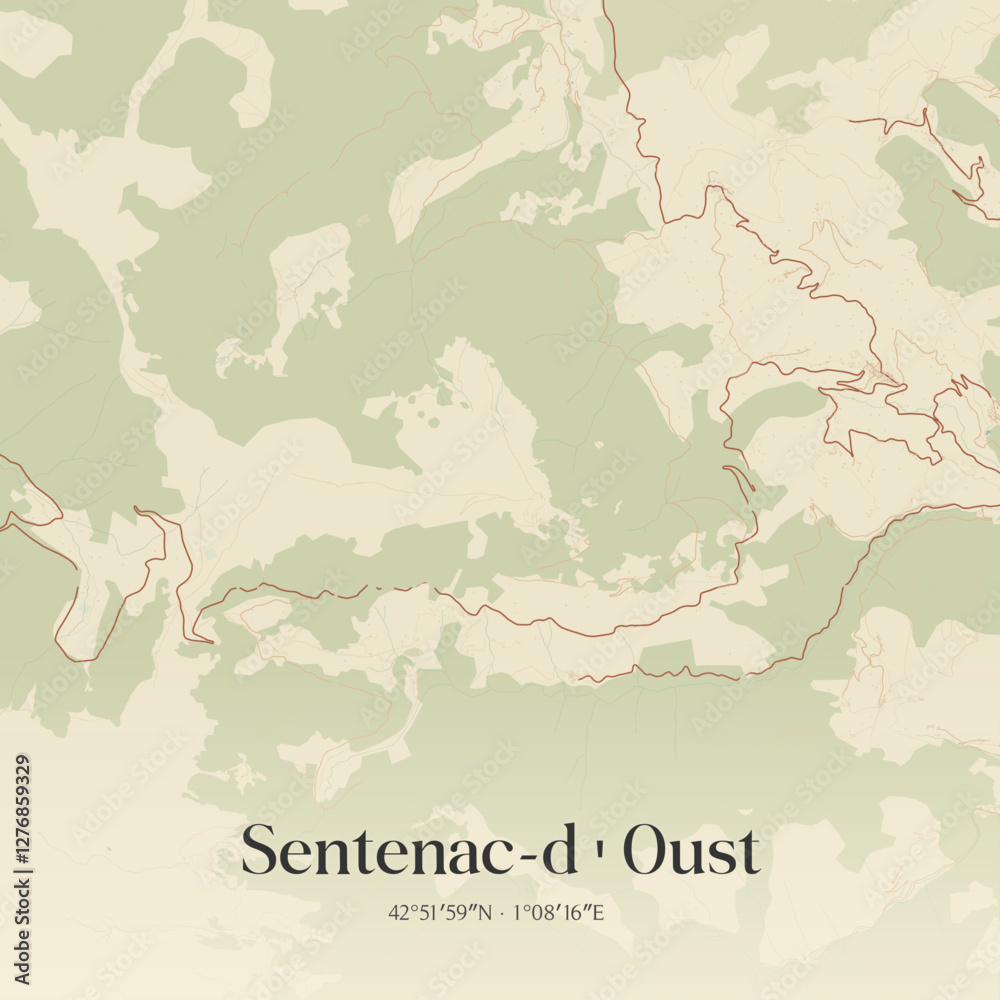 Fototapeta premium Vintage map of Sentenac-d'Oust, France.