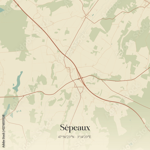 Vintage map of Sépeaux, France.