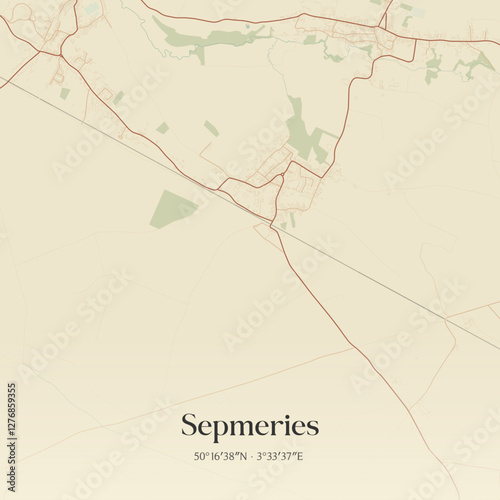 Vintage map of Sepmeries, France.