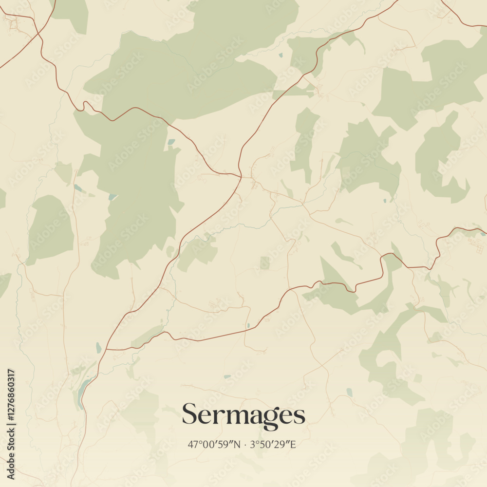 Obraz premium Vintage map of Sermages, France.