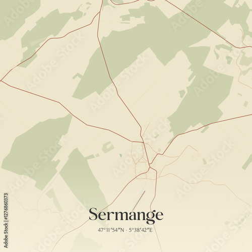 Vintage map of Sermange, France.