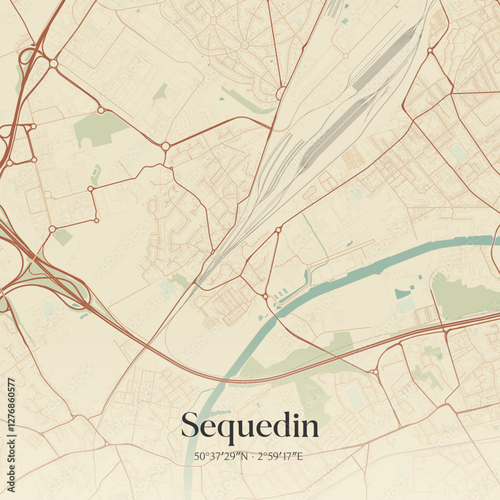 Naklejka premium Vintage map of Sequedin, France.