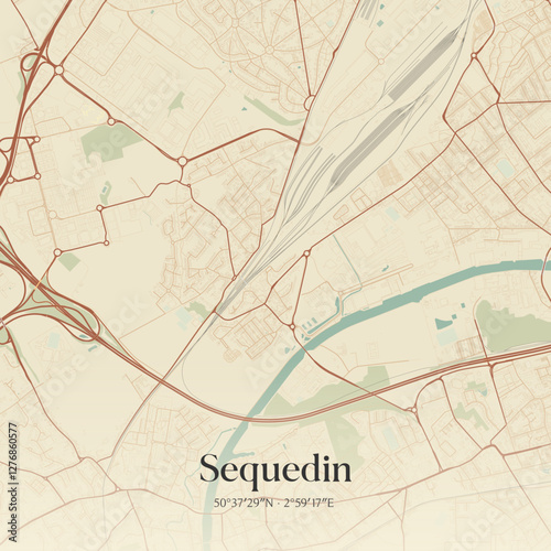 Vintage map of Sequedin, France.