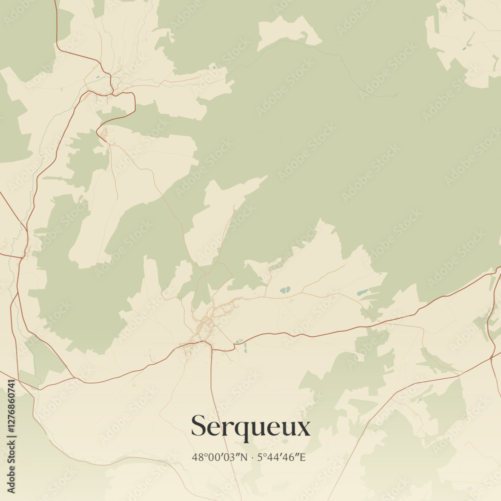 Obraz premium Vintage map of Serqueux, France.