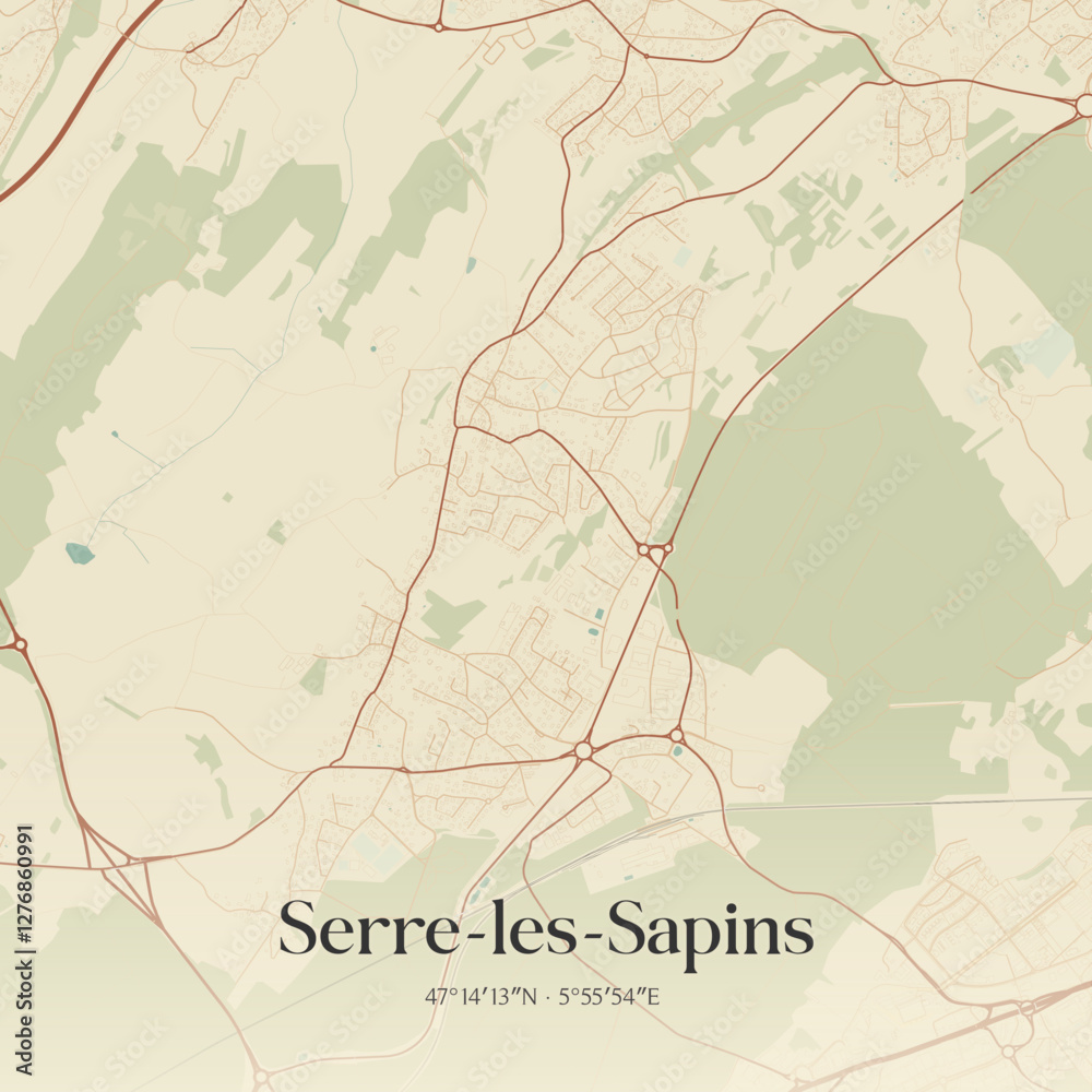 Fototapeta premium Vintage map of Serre-les-Sapins, France.