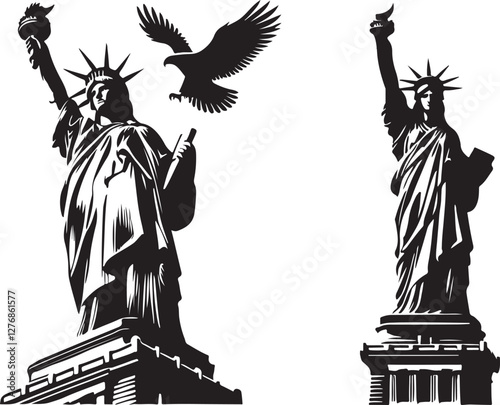 the statue of liberty is shown in black and white