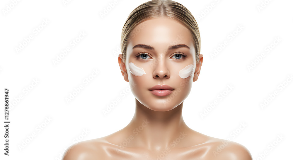 Radiant Woman with Cream Skincare Beauty Portrait Radiant Woman with Cream Skincare Beauty Portrait