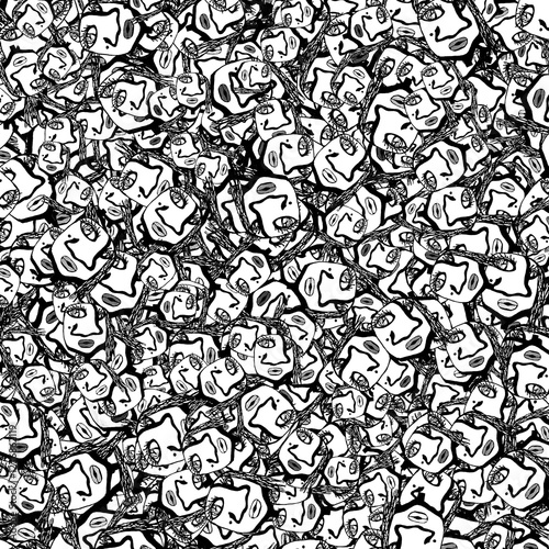 Woman mask character motif drawing random pattern