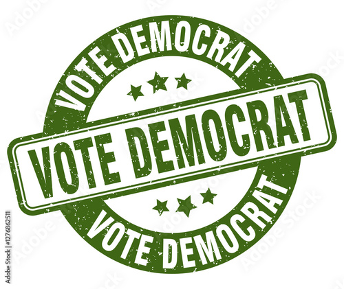vote democrat stamp. vote democrat label. round grunge sign
