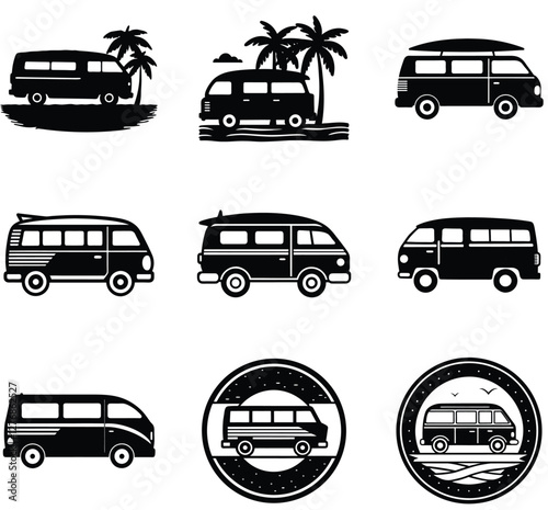 Basic van silhouette transportation icons set