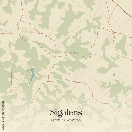 Vintage map of Sigalens, France.