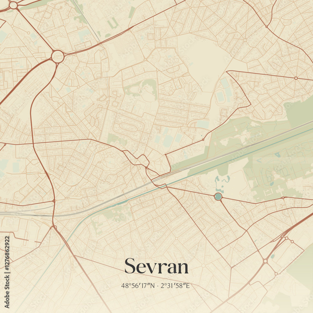 Fototapeta premium Vintage map of Sevran, France.
