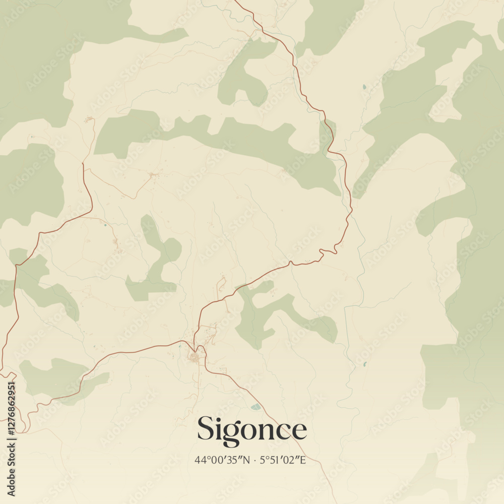 Obraz premium Vintage map of Sigonce, France.