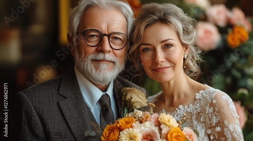 Couple Celebrating Their Timeless Love During a Stylish Indoor Wedding Ceremo...