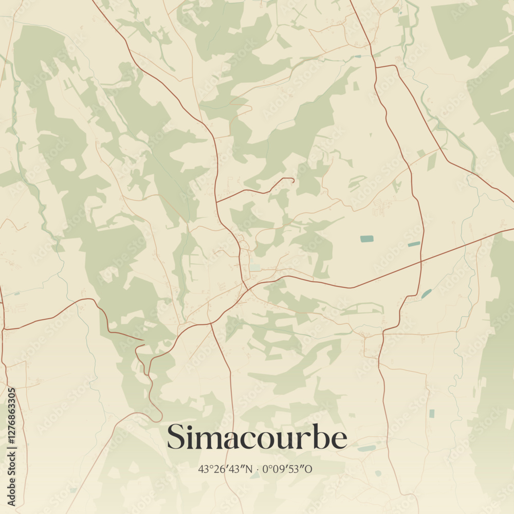 Fototapeta premium Vintage map of Simacourbe, France.
