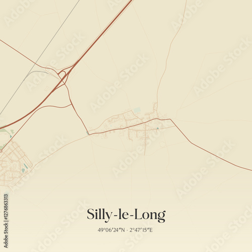 Vintage map of Silly-le-Long, France.