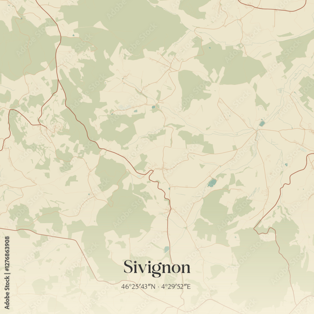 Fototapeta premium Vintage map of Sivignon, France.