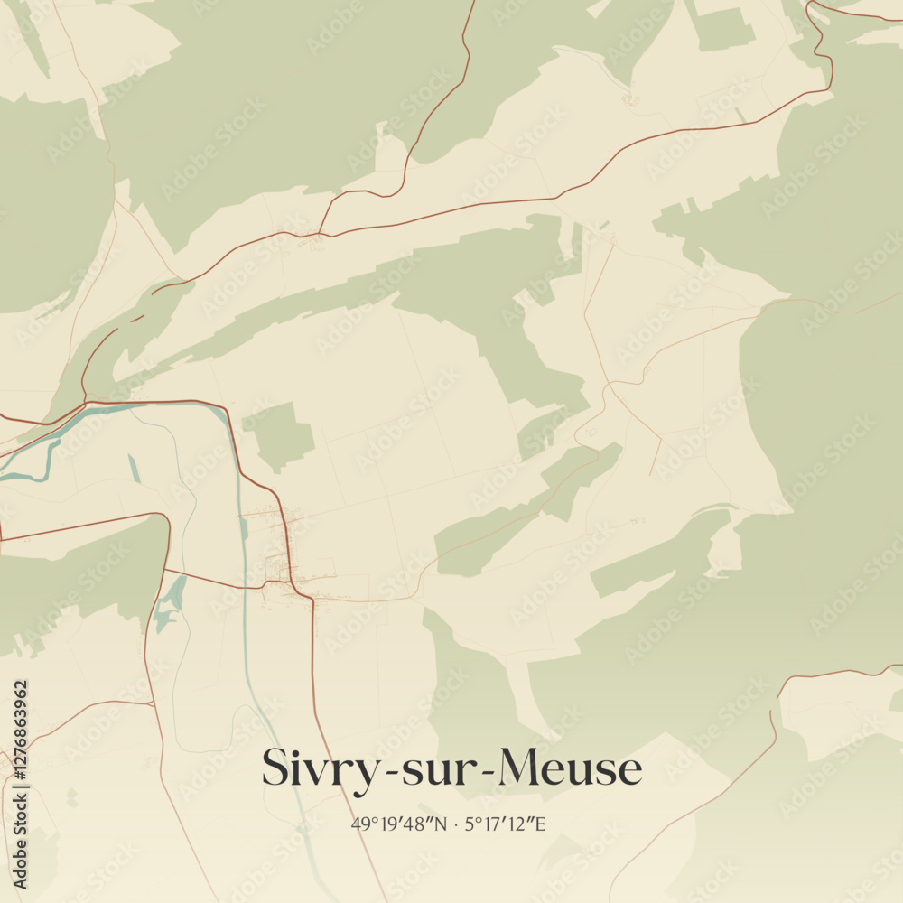 Obraz premium Vintage map of Sivry-sur-Meuse, France.