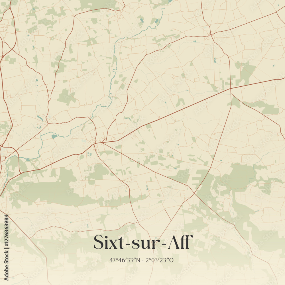 Fototapeta premium Vintage map of Sixt-sur-Aff, France.