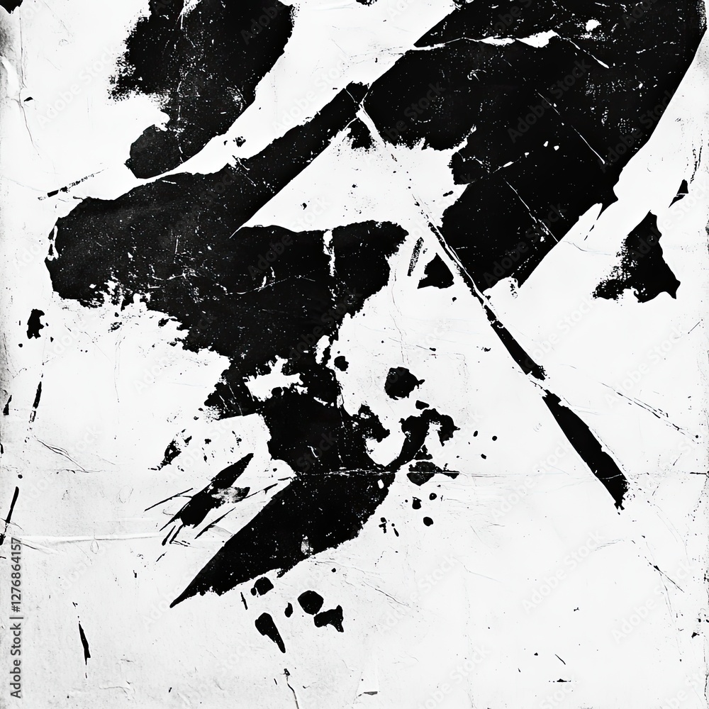 Naklejka premium Artistic black and white abstract design with bold brush strokes and textures on a textured white background