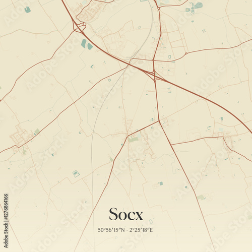 Vintage map of Socx, France.