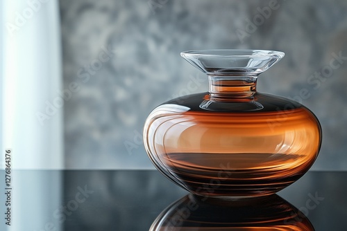Beautiful Amber Vase With Delicate Pink Flowers in Modern Interior Setting